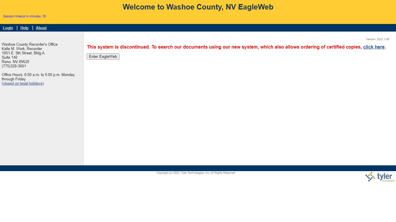 Washoe County Recorder Internet Access